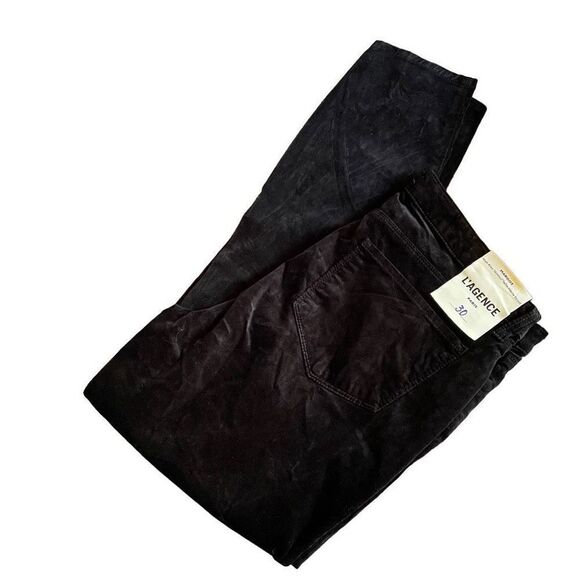 L'Agence Pants Womens 30 Margot Black Velvet Skinny High Rise Ankle NWOT - Picture 1 of 5